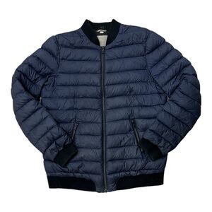 Soia & Kyo Navy Feather Fown Puffer Bomber Jacket M